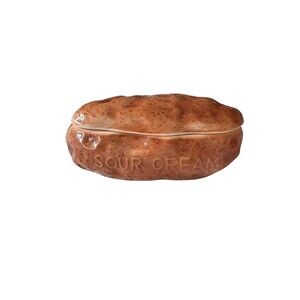 Vintage Baked Potato Shaped Sour Cream Dish with Lid, Ceramic Glazed Brown
